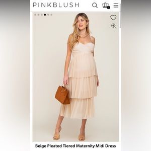 Pinkblush beige tiered midi maternity dress - size M